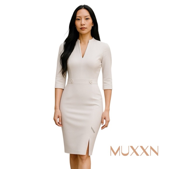 MUXXN White 1950s Retro Style OfficeCore Minimalist Dress NWT Size L - Picture 1 of 14